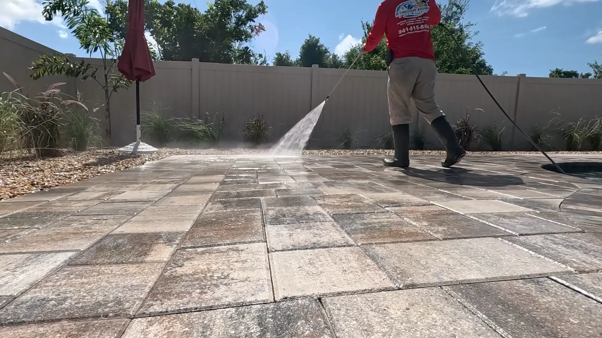 Exterior Cleaning Services, Power washing paver pool deck in Englewood FL