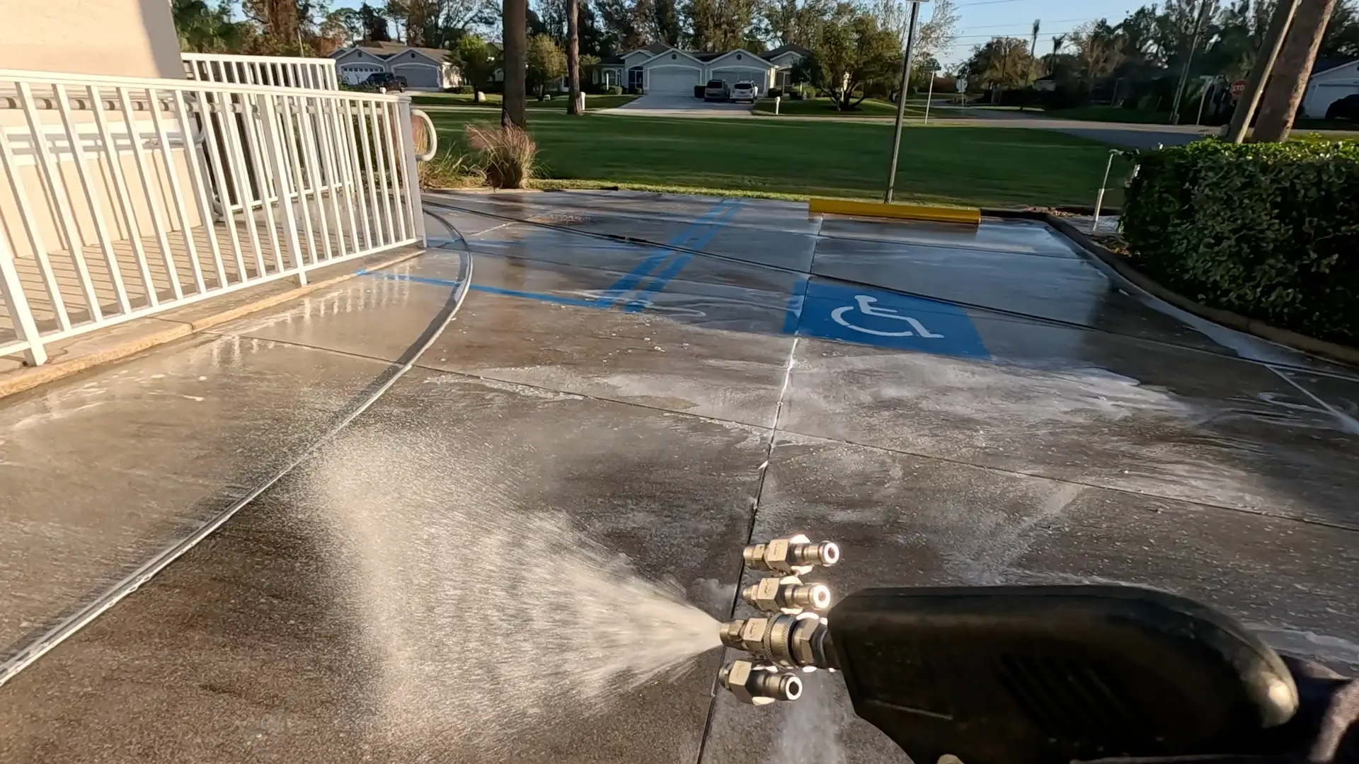 applying eco friendly parking lot cleaning detergents