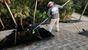 Cleaning Solar Panels in North Port FL with Water fed pole