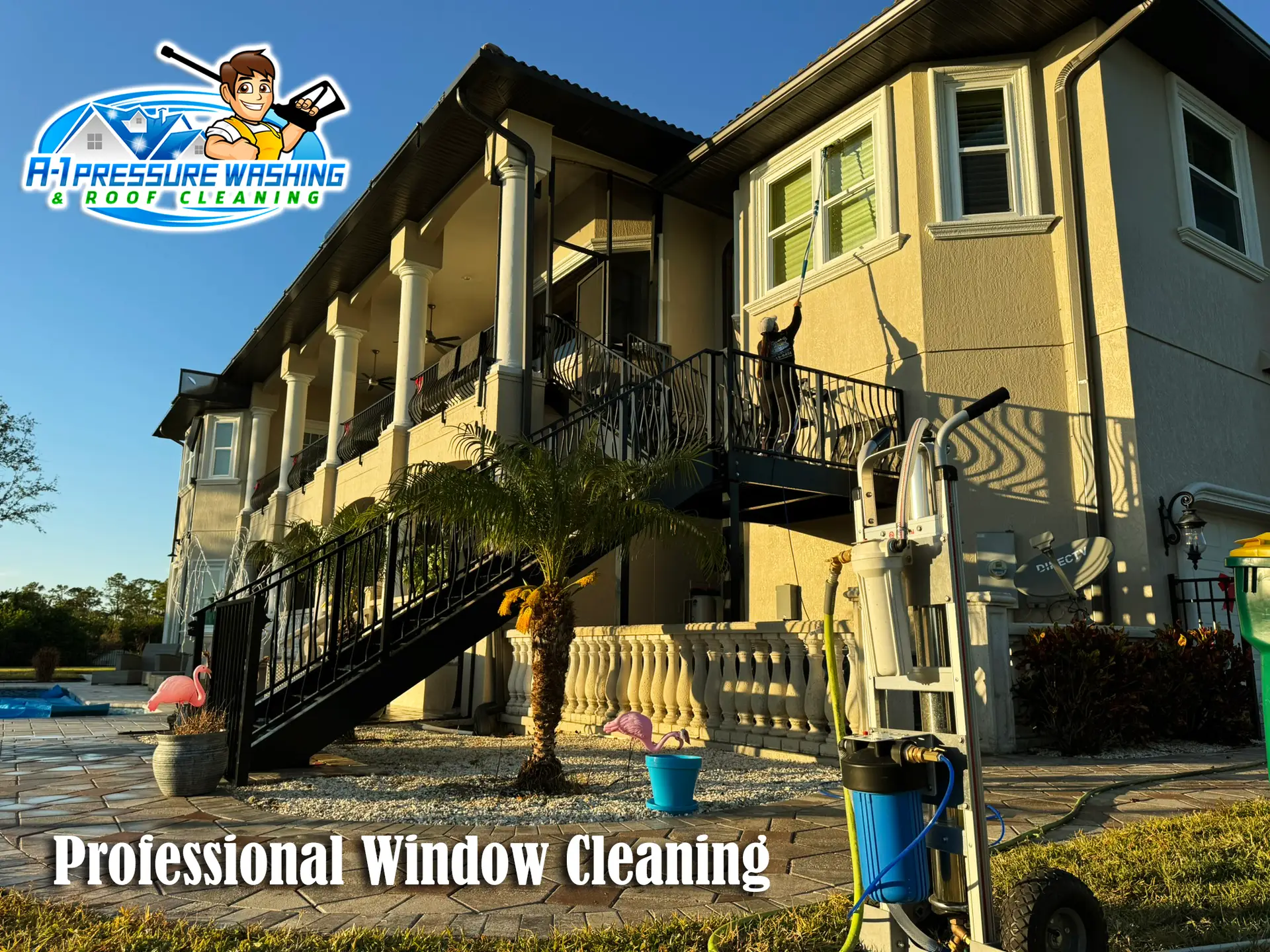 professional window cleaning port charlotte florida using water fed pole